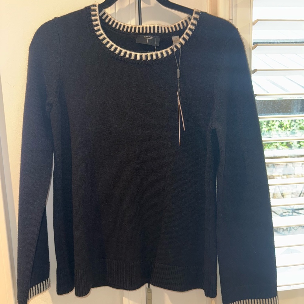 Tahari Black Sweater with White Trim